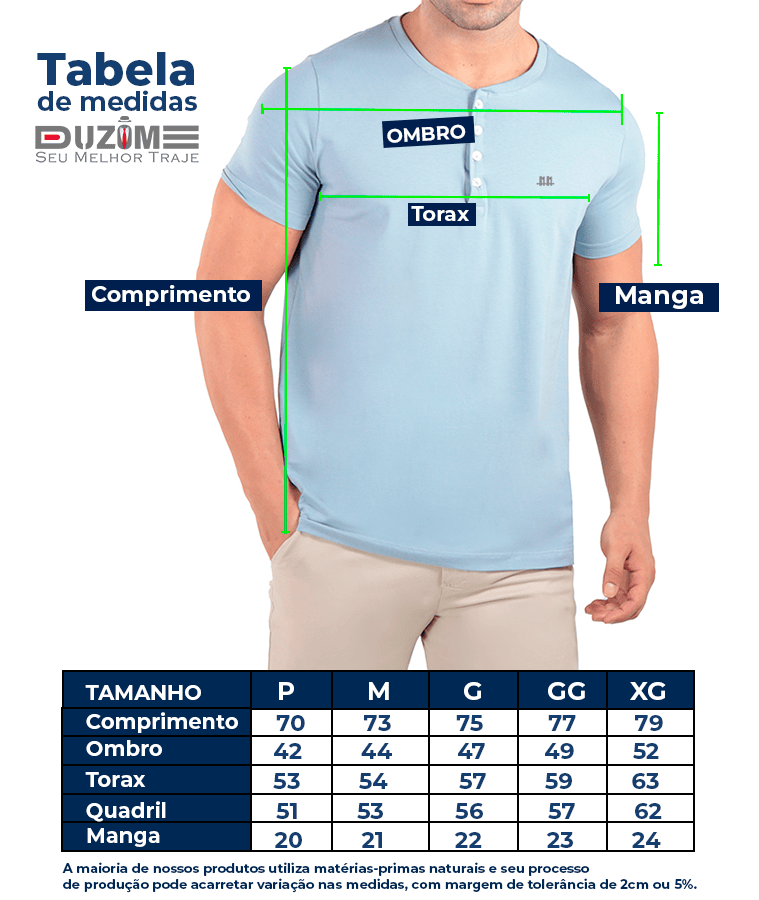 Camiseta henley gola padre azul claro premium algodão egípcio  - Duzome