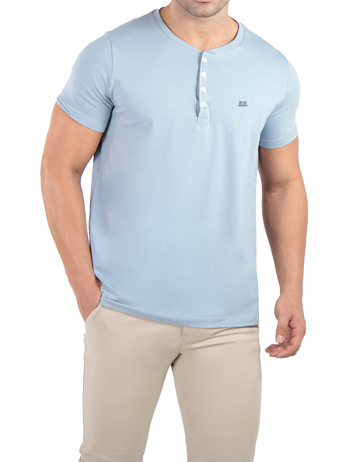 Camiseta henley gola padre marinho premium algodão egípcio  - Duzome