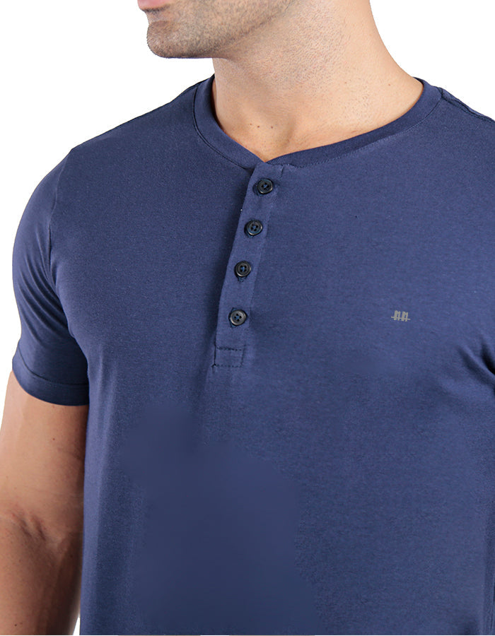 Camiseta henley gola padre marinho premium algodão egípcio  - Duzome