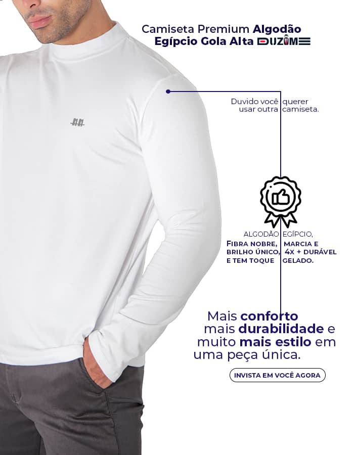 Camiseta premium preta manga longa algodão egípcio gola alta - Duzome