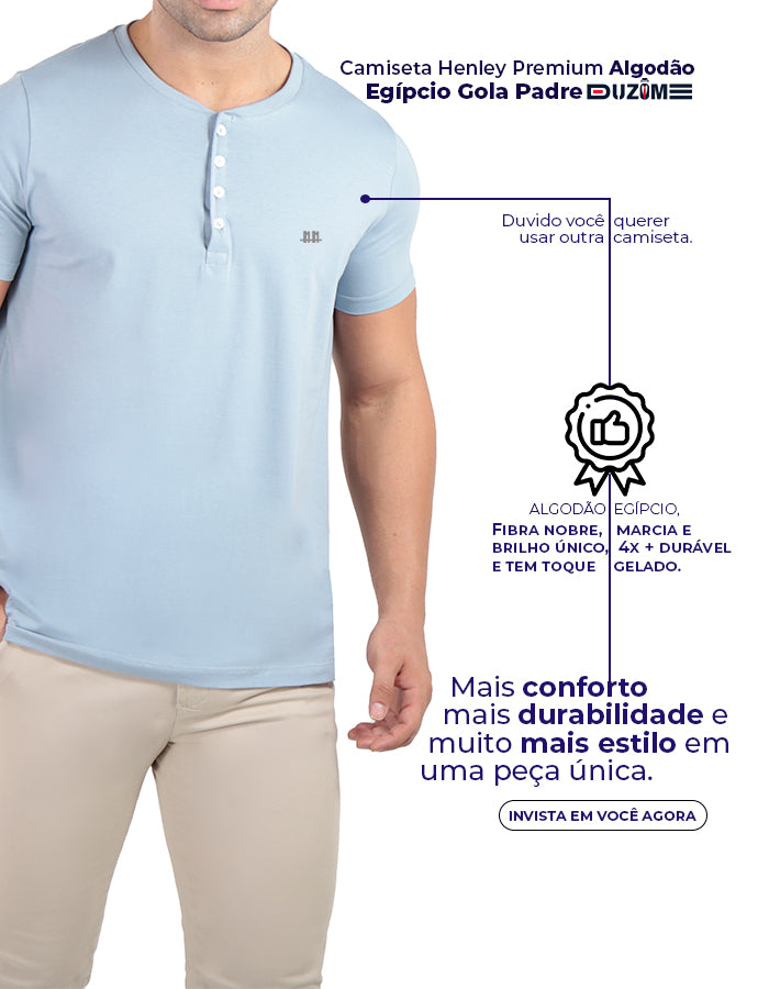 Camiseta henley gola padre marinho premium algodão egípcio  - Duzome