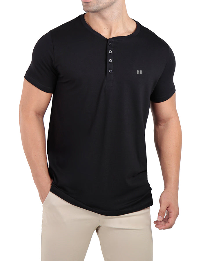 Camiseta henley gola padre marinho premium algodão egípcio  - Duzome