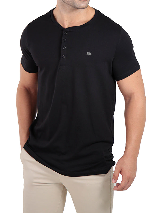 Camiseta henley gola padre marinho premium algodão egípcio  - Duzome