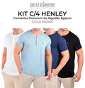 Kit Henley C/3 Camisetas premium gola padre algodão egípcio  branco, azul claro e preto  - Duzome