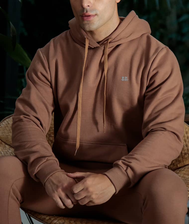 Conjunto Blusão + Calça Moletom Avelã Hoddie Canguru Liso Felpado 2 Cabos - Duzome